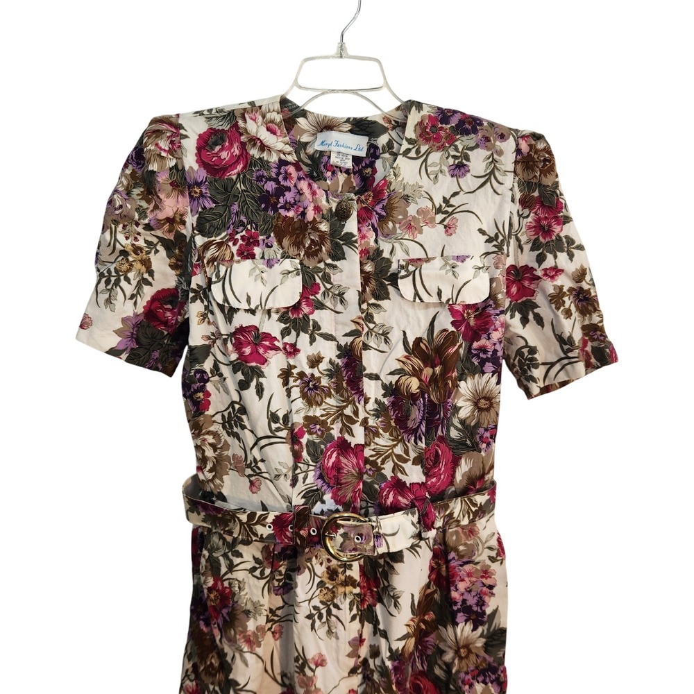 Meryl Fashions LTD Floral Short Sleeve Belted Shorts Romper Vintage SizeS/M